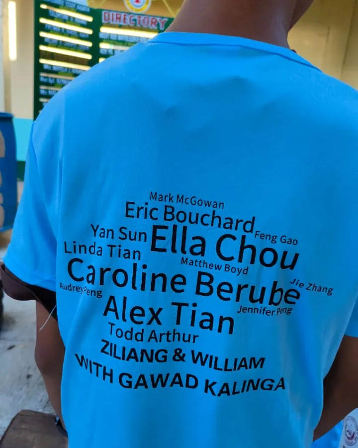 The back of a blue shirt printed with a list of names and Gawad Kalinga
